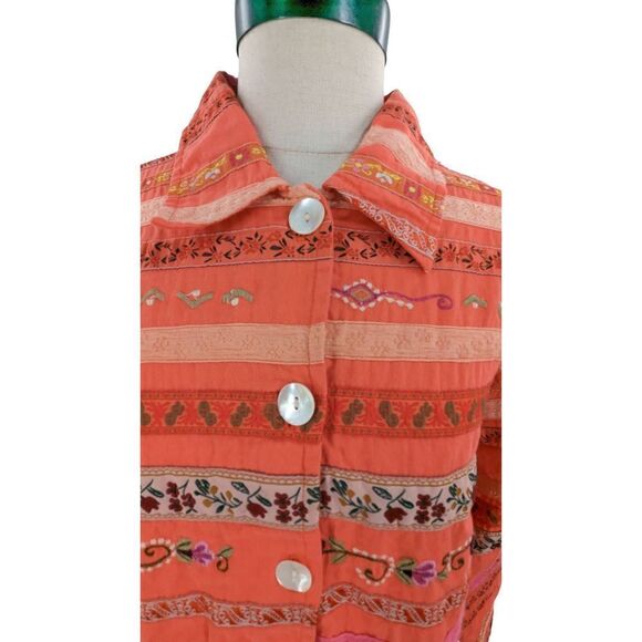 Tantrums Women Long Sleeve Floral Embroidery Ribbon Jacket Red Orange Size Mediu - Picture 1 of 14